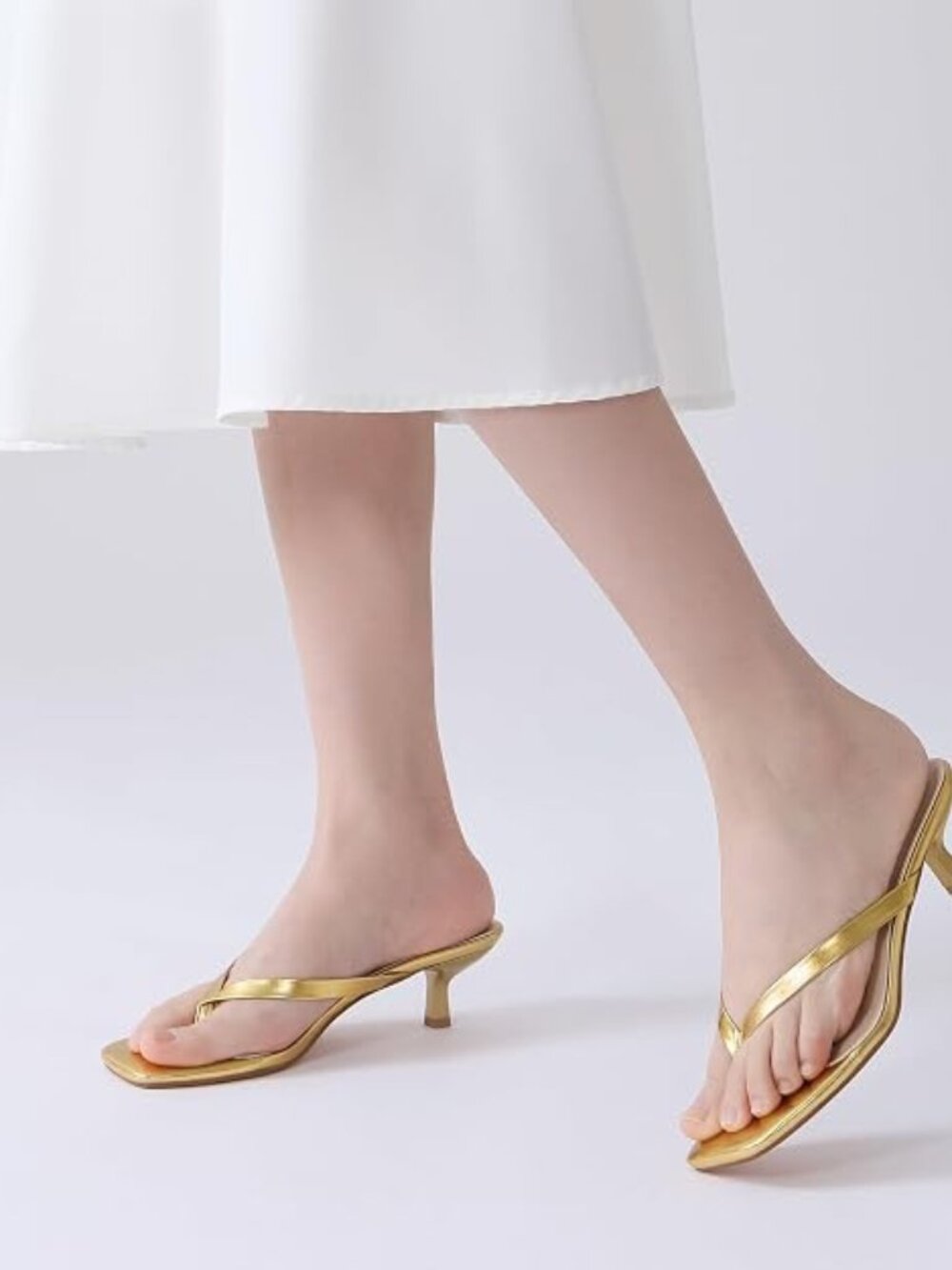 Women's Kitten Heel Sandals Square Toe Slip on Flip Flop Heels 2 Inch Thong Sand